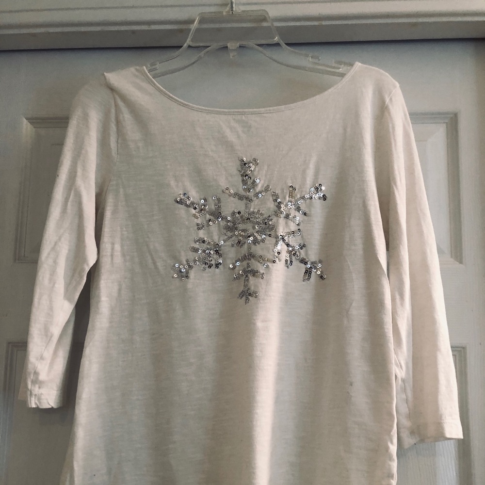 Loft 3/4 Sleeve Sequin Snowflake Top
